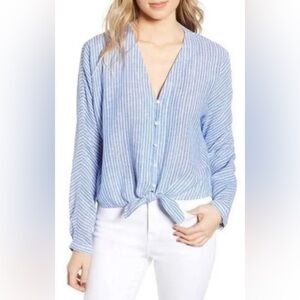 Rails Sloan Azure Blue and White Striped Button-Up Women's Top, Small